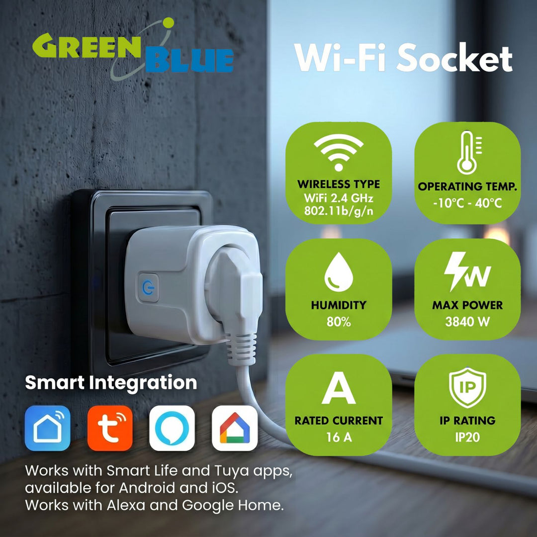 Toma de corriente WiFi GreenBlue con control remoto, compatible con Android/iOS/Alexa/Google Home, temporizador, medidor de potencia, máx. 16 A/3840 W, GB735 W, 3 unidades
