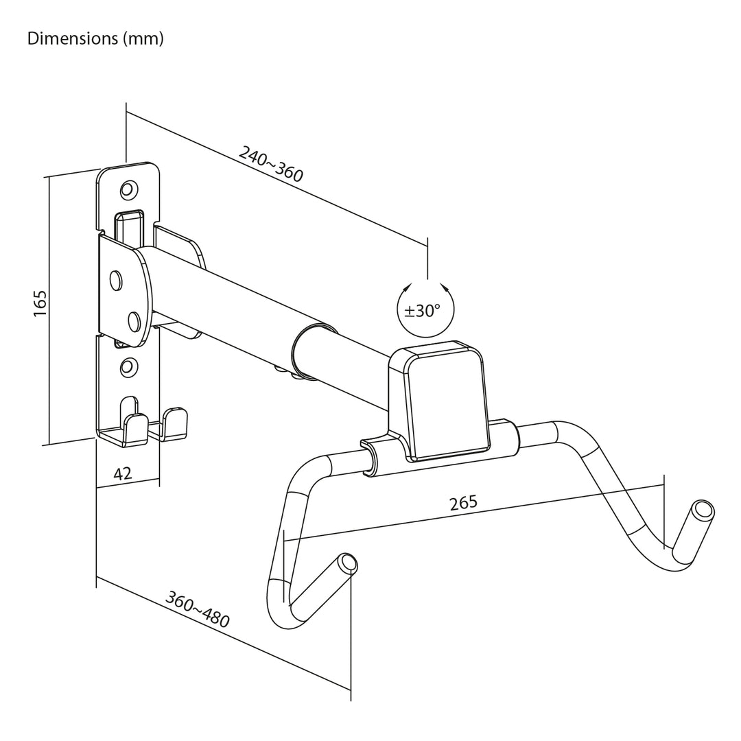 Soporte/colgador de pared para bicicletas Maclean, horizontal, acero, carga máxima de 30 kg, ángulo ajustable, MC-172, 2 unidades