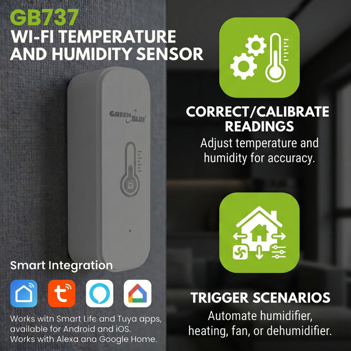Sensor de temperatura y humedad WiFi GreenBlue, compatible con Android/iOS/Alexa/Google Home, 3,0 V CC, LR03x2, GB737 (2 unidades) + 4 pilas alcalinas AAA Varta Industrial 4003