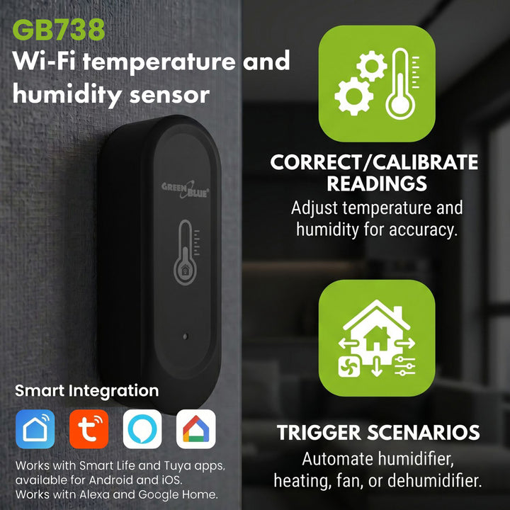 Sensor externo de temperatura y humedad WiFi GreenBlue, Android/iOS, 3,0 V CC, LR03x2, IP65, GB741 + 2 pilas R-03 LR03 AAA alcalinas Varta Industrial 4003