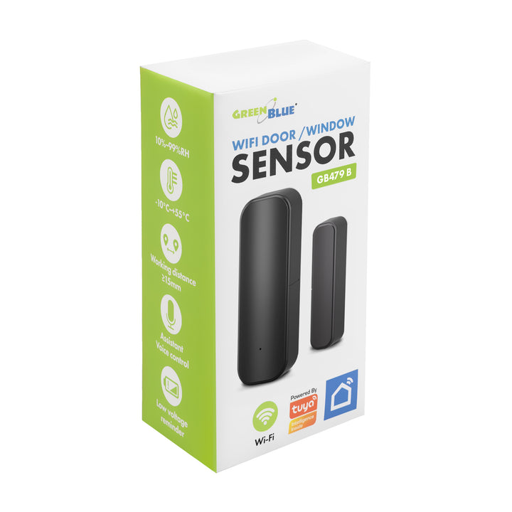 GB479 B Contactor inalámbrico / sensor de apertura WiFi GreenBlue, Android/iOS, para puertas / ventanas, 3,0 V CC, LR03x2, GB479 B + 2 pilas R-03 LR03 AAA alcalinas Varta Industrial 4003