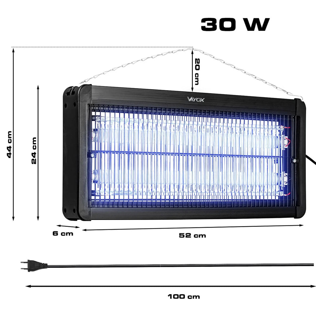 Lámpara matainsectos para mosquitos, moscas y polillas; trampa eléctrica; UV; 30 W; Vayox