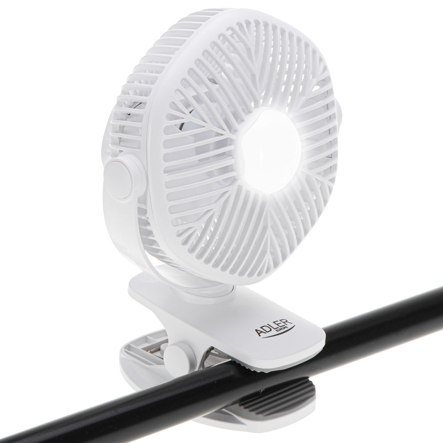 Ventilador a batería de 5"/12,7 cm con clip - USB / LED, AD 7335, Adler