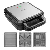 Tostadora de sándwiches Concept, tres placas intercambiables, potencia de 1200 W, superficie antiadherente, indicador luminoso, SV3080