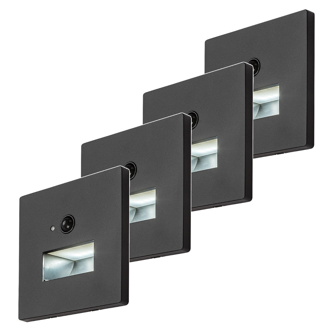 Lámpara Lunca LED 1 W IP20 negra, 3000, 4500, 6500 K, sensor de movimiento, sensor de luz, 77197, 4 unidades