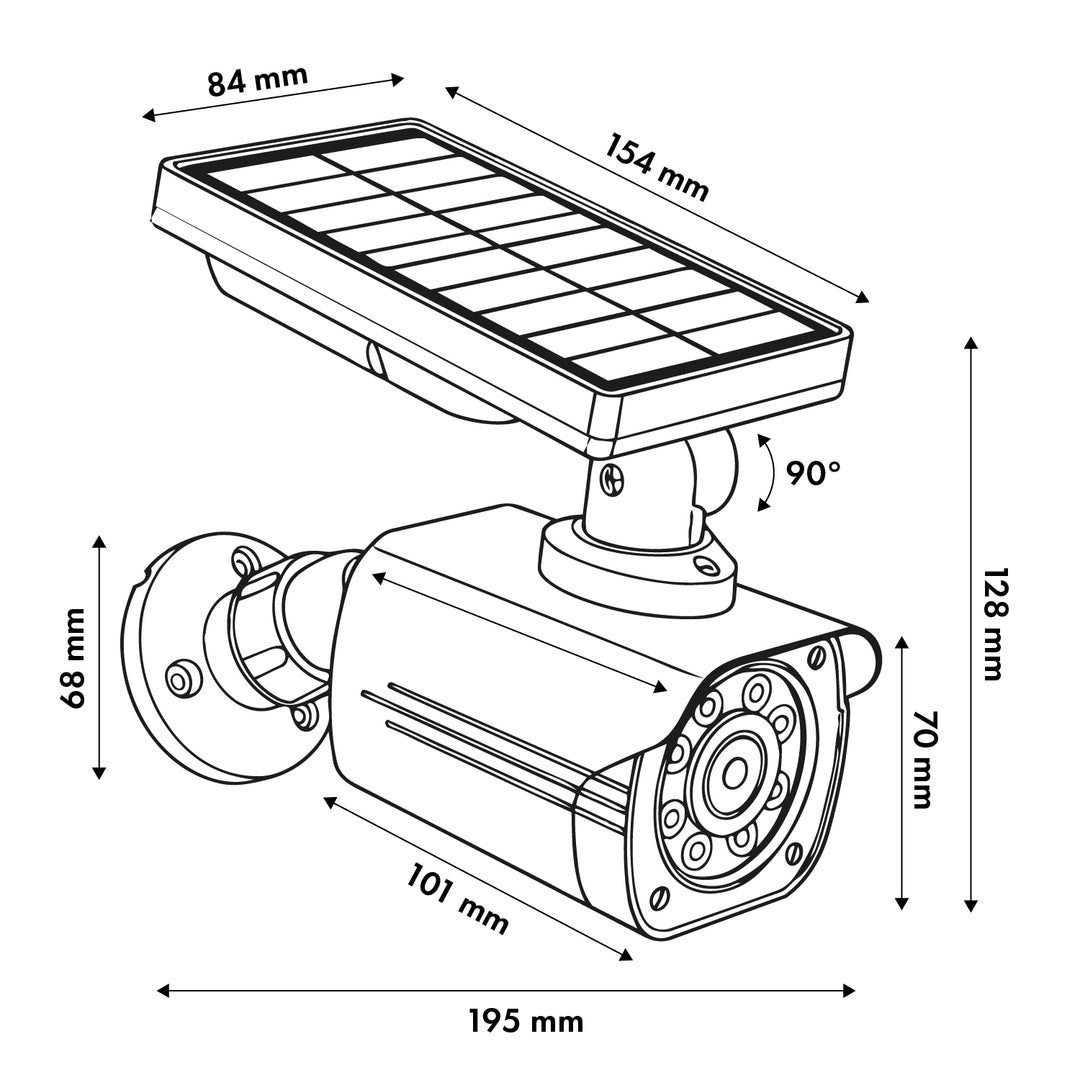 Cámara solar de imitación, LED parpadeante, sensor de movimiento, iluminación LED, pegatinas incluidas, SOL1800S/B, 2 unidades