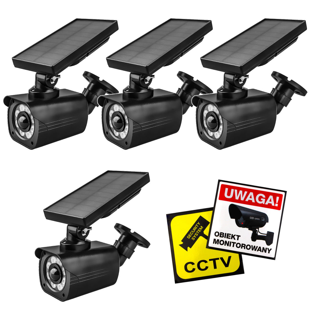 Cámara solar de imitación, LED parpadeante, sensor de movimiento, iluminación LED, pegatinas incluidas, SOL1800S/B, 4 unidades