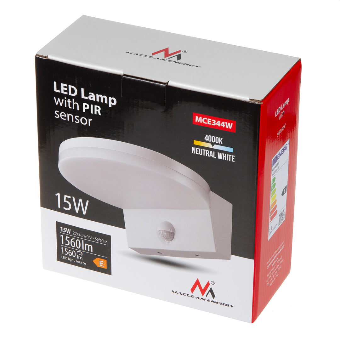Lámpara LED con sensor de movimiento Maclean, sensor de movimiento PIR, color blanco, 15 W, IP65, 1560 lm, luz blanca neutra (4000 K) MCE344 W, 2 unidades