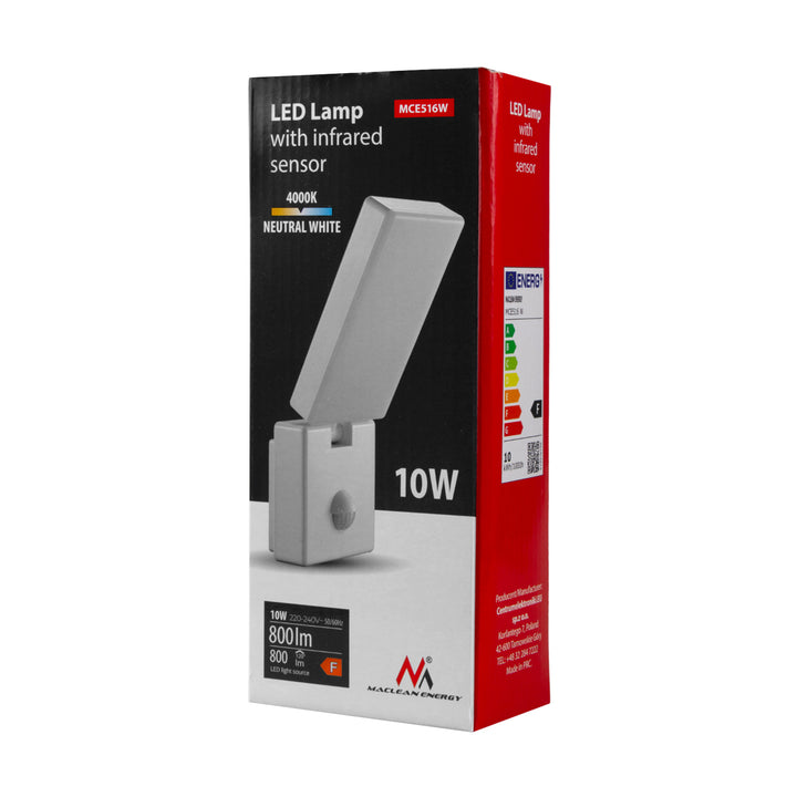 Lámpara LED con sensor de movimiento Maclean, sensor de movimiento PIR, color blanco, 10 W, IP65, 800 lm, luz blanca neutra (4000 K) MCE516 W, 2 unidades
