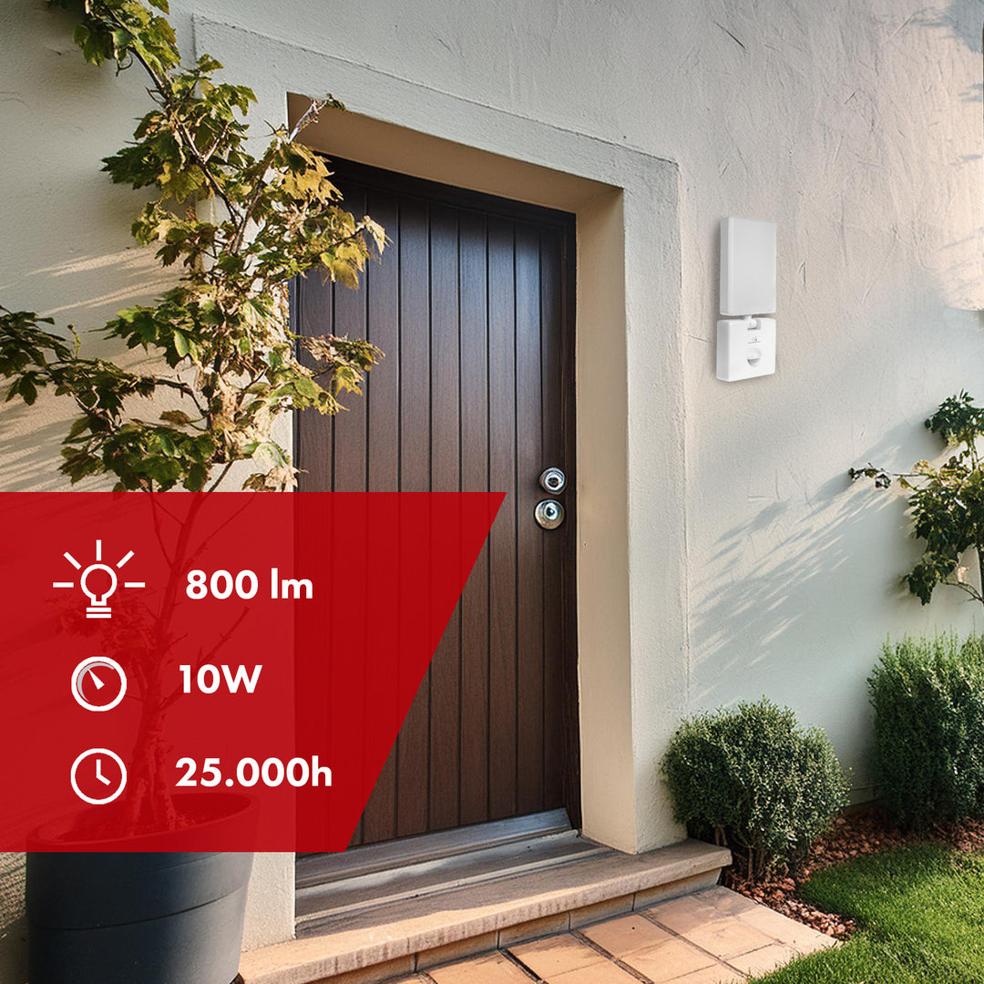 Lámpara LED con sensor de movimiento Maclean, sensor de movimiento PIR, color blanco, 10 W, IP65, 800 lm, luz blanca neutra (4000 K) MCE516 W, 2 unidades