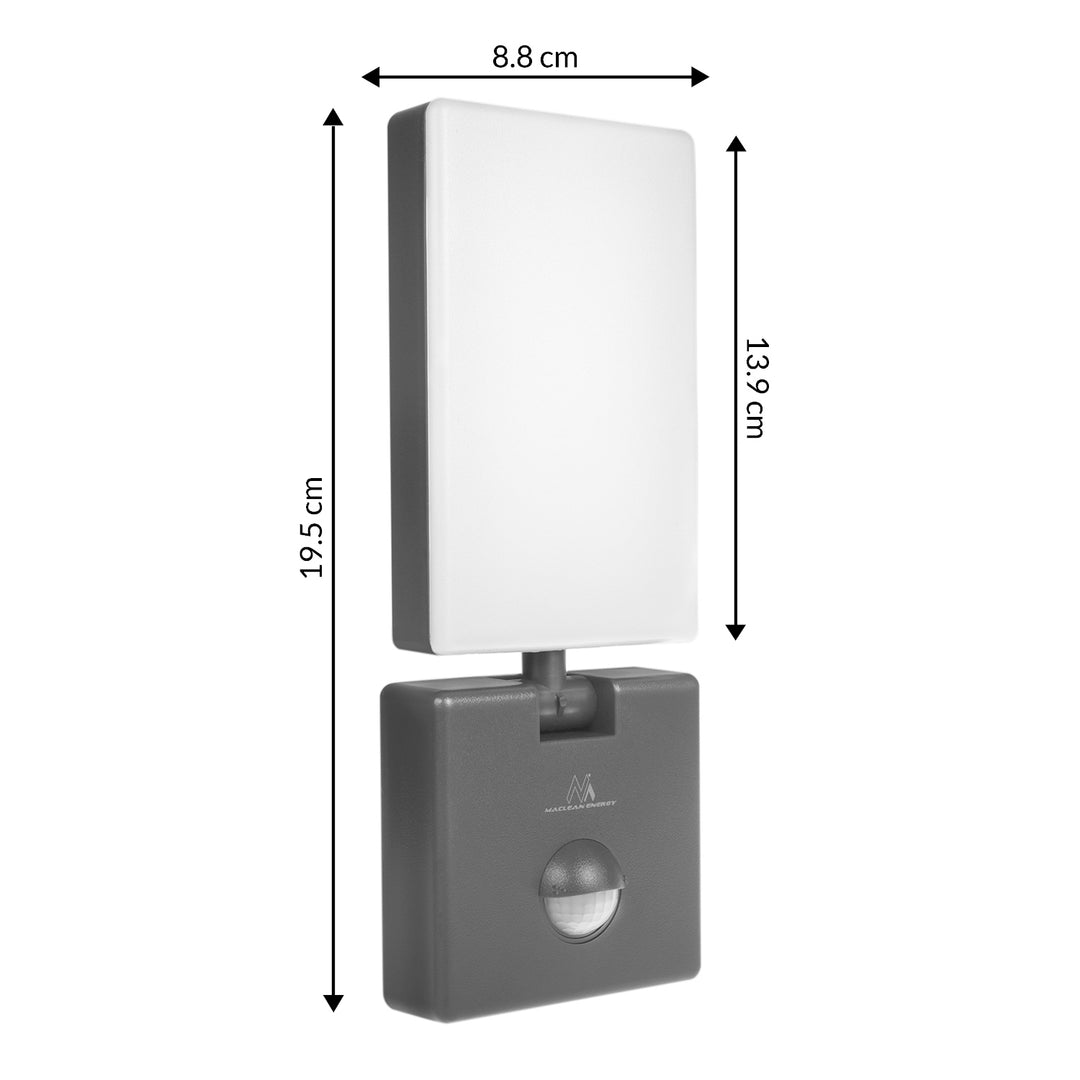 Lámpara LED con sensor de movimiento Maclean, sensor de movimiento PIR, color gris, 10 W, IP65, 800 lm, luz blanca neutra (4000 K) MCE516 GR, 2 unidades