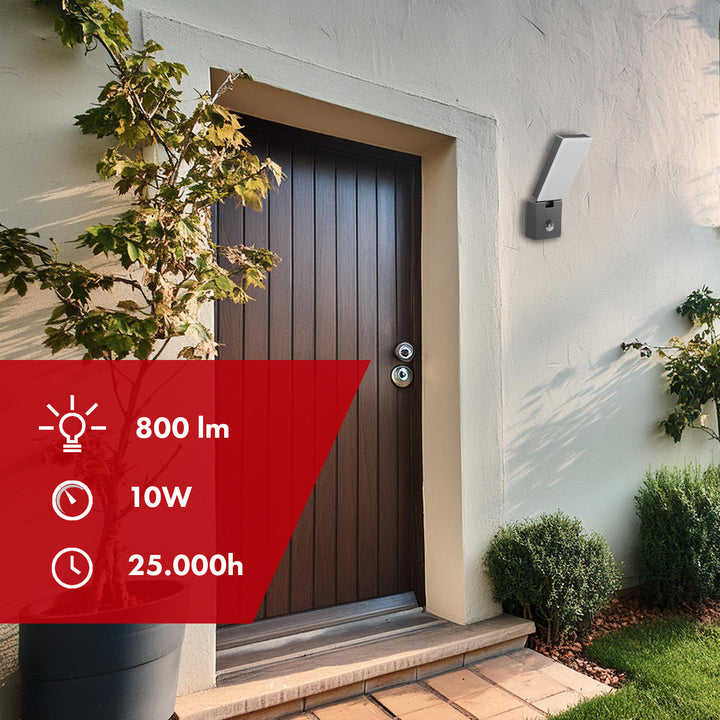 Lámpara LED con sensor de movimiento Maclean, sensor de movimiento PIR, color gris, 10 W, IP65, 800 lm, luz blanca neutra (4000 K) MCE516 GR, 2 unidades