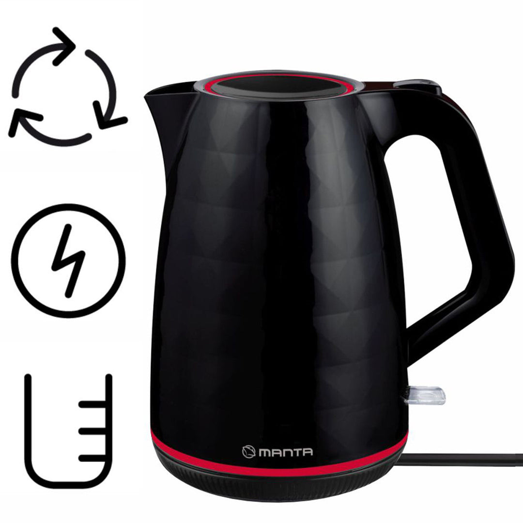Hervidor eléctrico inalámbrico Manta ORISA de 1,7 l y 2200 W, negro