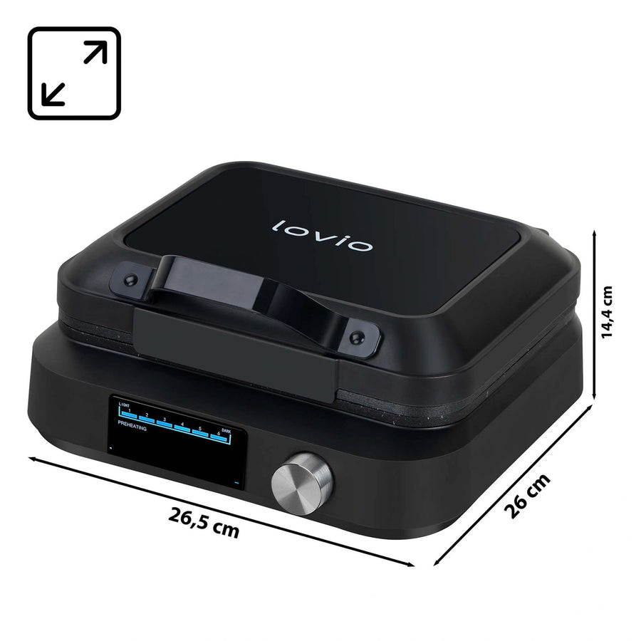 Máquina para hacer gofres LOVIO PerfectCrisp, 2 gofres grandes, 1500 W, 6 niveles de cocción, LVWF002BK