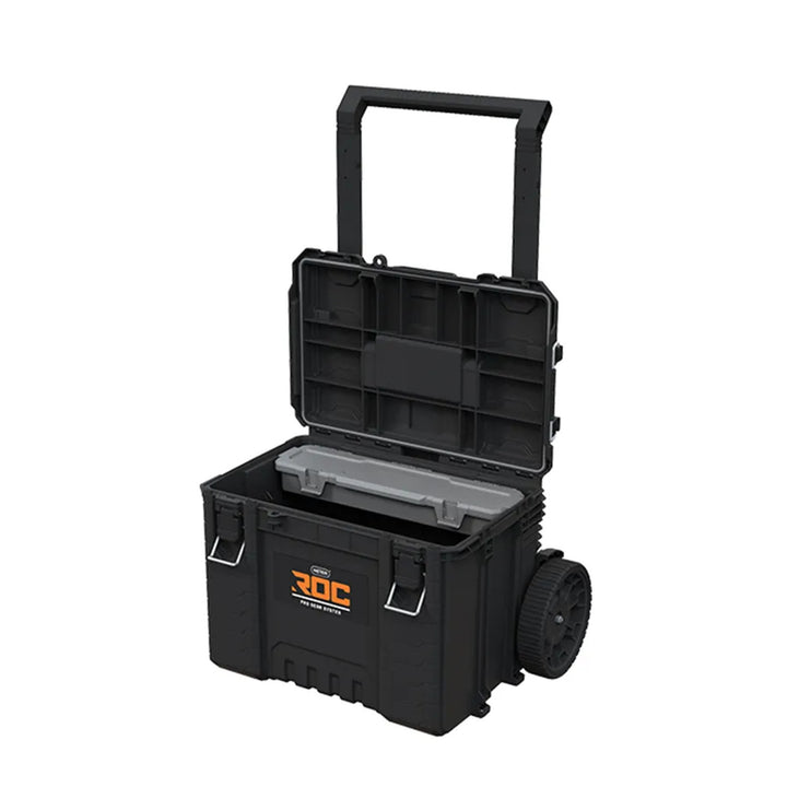Juego de 3 cajas de herramientas Keter ROC Pro Gear 2.0, capacidad total de 110 l, protección IP65, asa telescópica desmontable, posibilidad de cerrar con candado, 256982