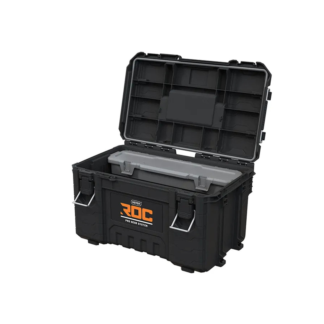 Juego de 3 cajas de herramientas Keter ROC Pro Gear 2.0, capacidad total de 110 l, protección IP65, asa telescópica desmontable, posibilidad de cerrar con candado, 256982