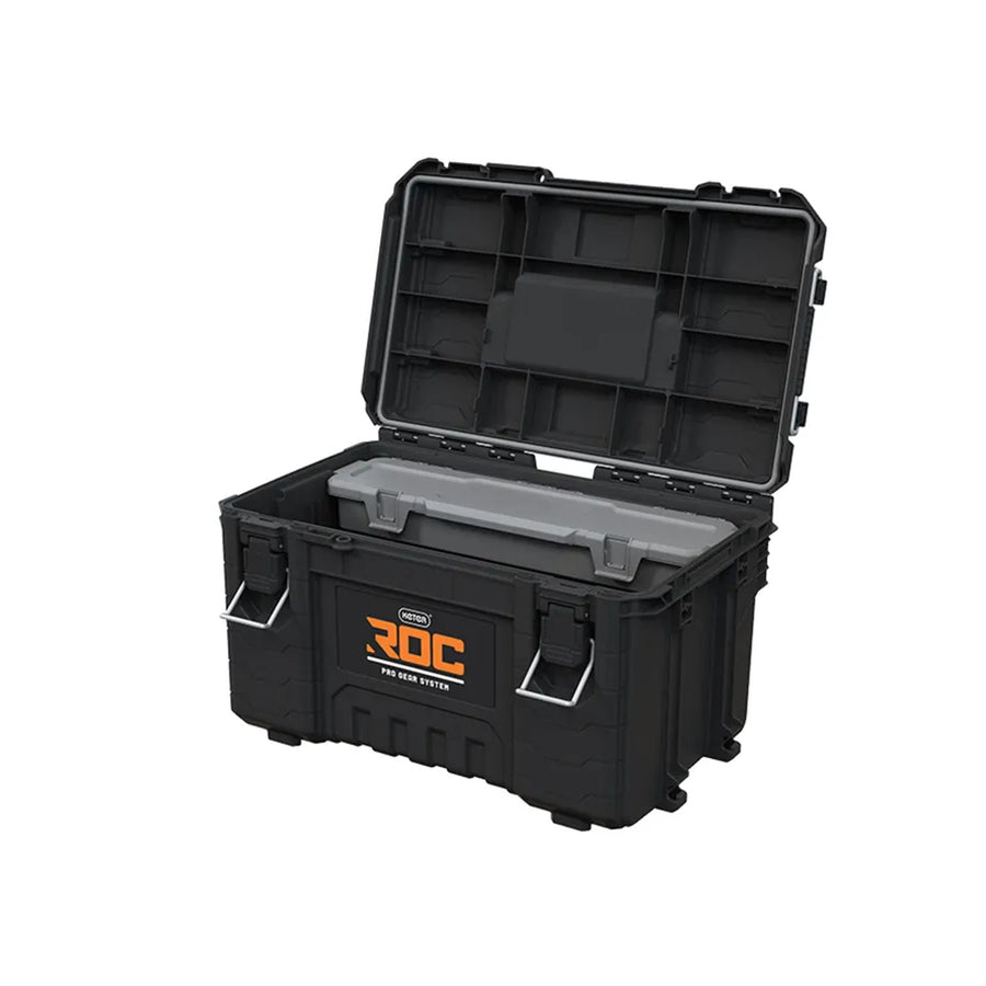 Juego de 3 cajas de herramientas Keter ROC Pro Gear 2.0, capacidad total de 110 l, protección IP65, asa telescópica desmontable, posibilidad de cerrar con candado, 256982