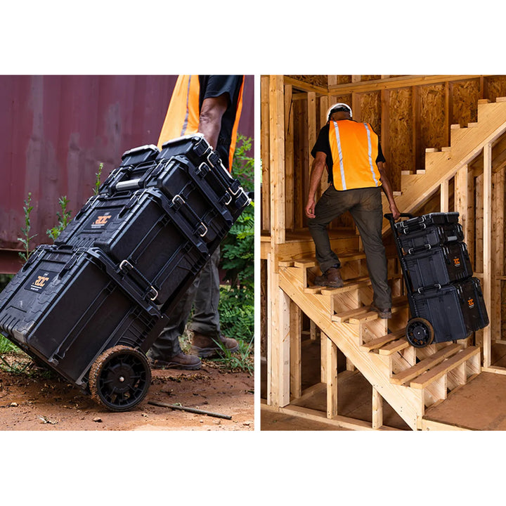 Juego de 3 cajas de herramientas Keter ROC Pro Gear 2.0, capacidad total de 110 l, protección IP65, asa telescópica desmontable, posibilidad de cerrar con candado, 256982