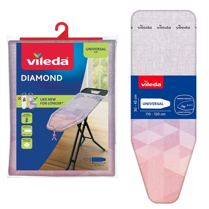 Funda para tabla de planchar Vileda Diamond, longitud 110-130 cm, resistente a altas temperaturas, sistema Quick Fix, 142468