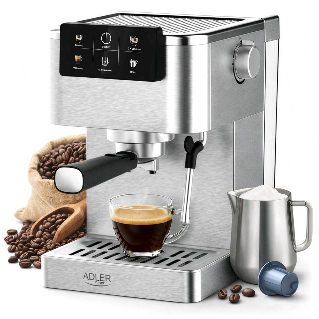 Cafetera de 20 bar, Thermoblock, espumador de leche, 5 en 1, Adler AD 4390