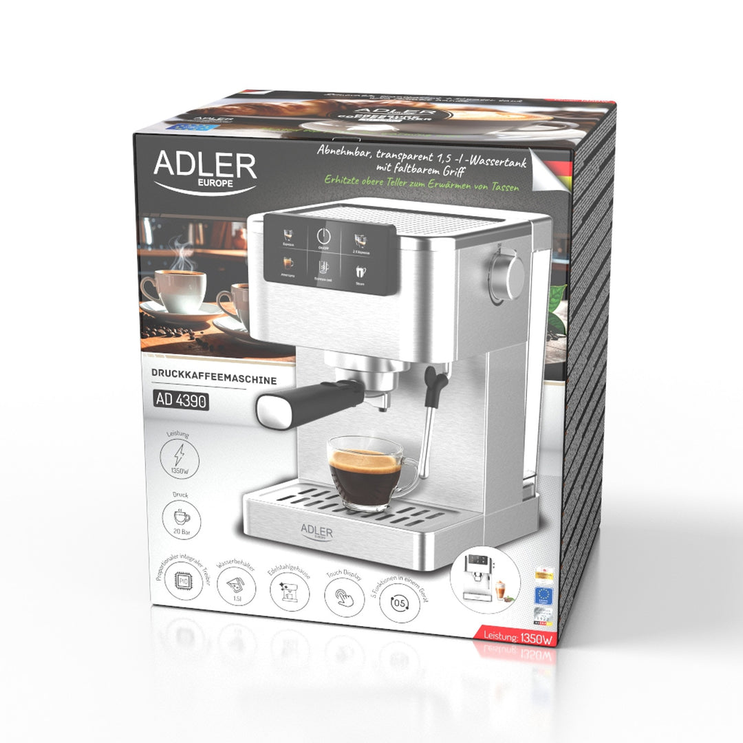 Cafetera de 20 bar, Thermoblock, espumador de leche, 5 en 1, Adler AD 4390