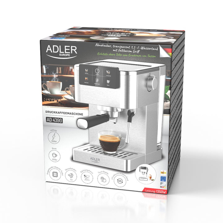 Cafetera de 20 bar, Thermoblock, espumador de leche, 5 en 1, Adler AD 4390