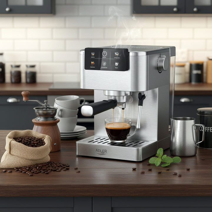 Cafetera de 20 bar, Thermoblock, espumador de leche, 5 en 1, Adler AD 4390
