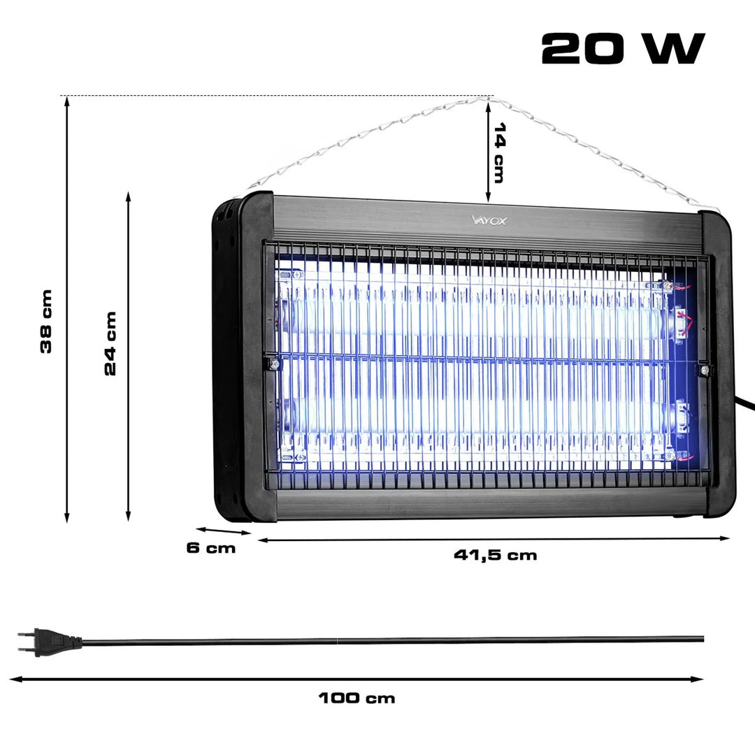 Lámpara matainsectos para mosquitos, moscas y polillas, trampa eléctrica, UV, 20 W, Vayox