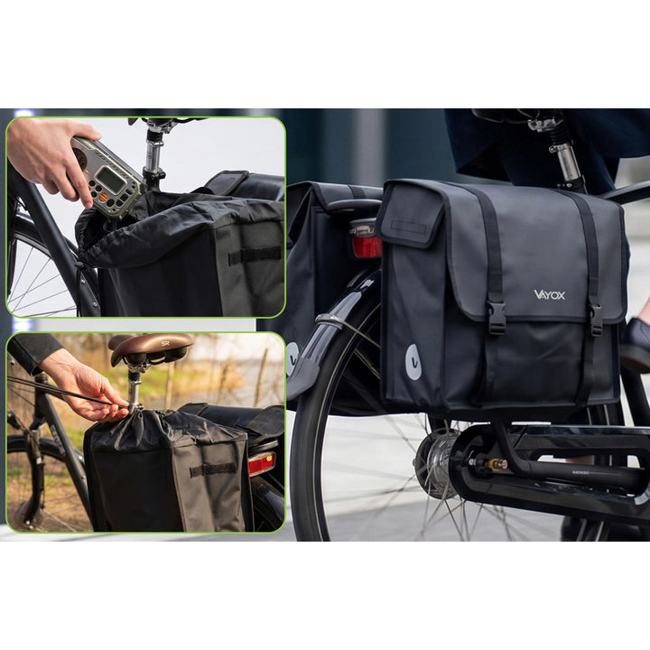 Bolsa doble de PVC para portaequipajes de bicicleta, con asa, negra, 40 l, VA0446, Vayox