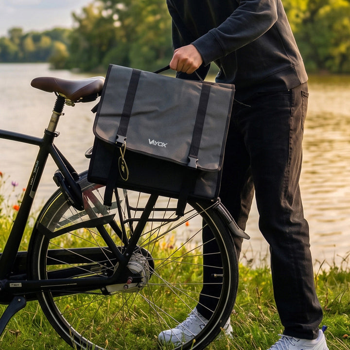 Bolsa doble de PVC para portaequipajes de bicicleta, con asa, negra, 40 l, VA0446, Vayox
