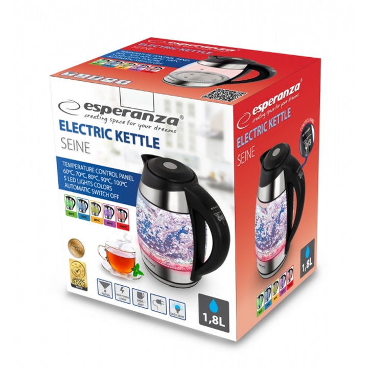 Hervidor eléctrico de cristal con luz LED y termostato, 1,8 l, Esperanza