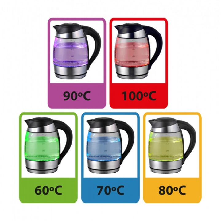Hervidor eléctrico de cristal con luz LED y termostato, 1,8 l, Esperanza