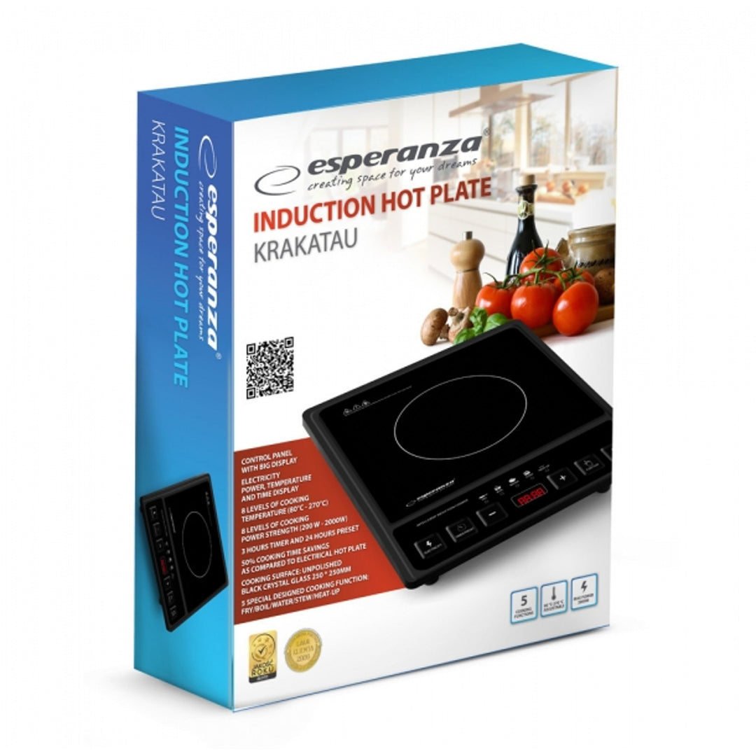 Placa de inducción Esperanza, potencia de 2000 W, 5 funciones preprogramadas, pantalla grande, Krakatau