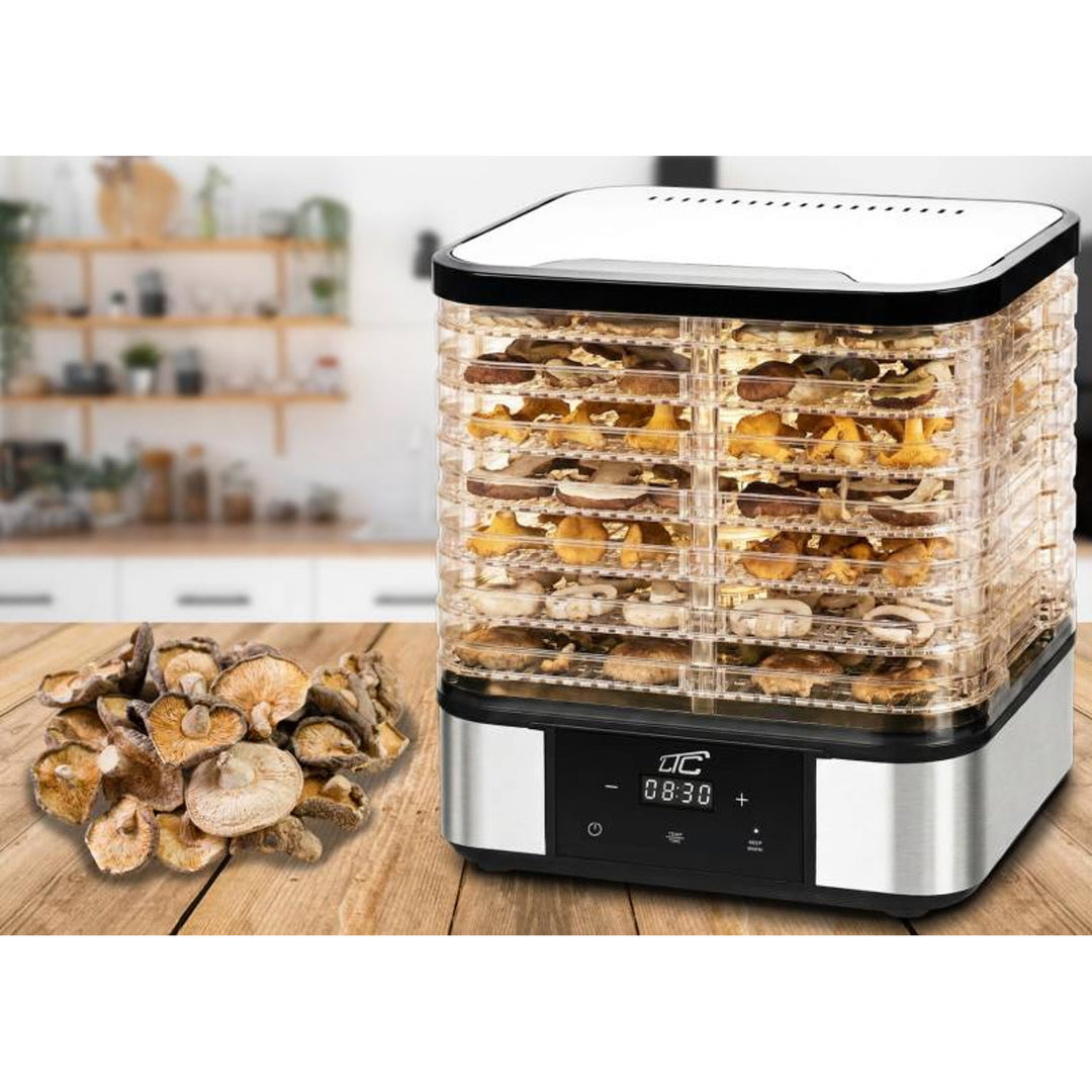 Secador de setas, verduras, frutas y carne LTC, de metal, 7 bandejas, con pantalla, panel táctil, potencia de 380 W, función de mantenimiento de la temperatura, LXSR004