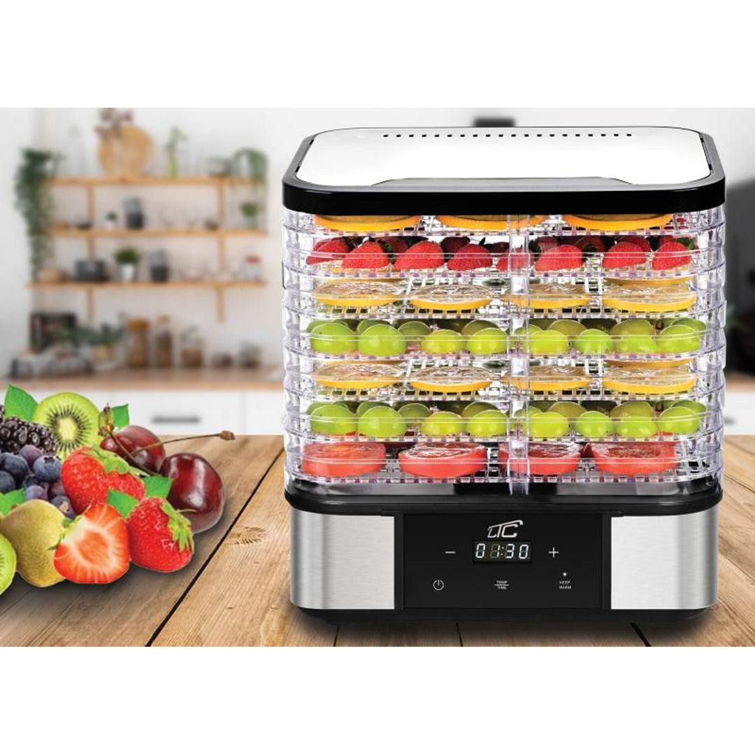 Secador de setas, verduras, frutas y carne LTC, de metal, 7 bandejas, con pantalla, panel táctil, potencia de 380 W, función de mantenimiento de la temperatura, LXSR004