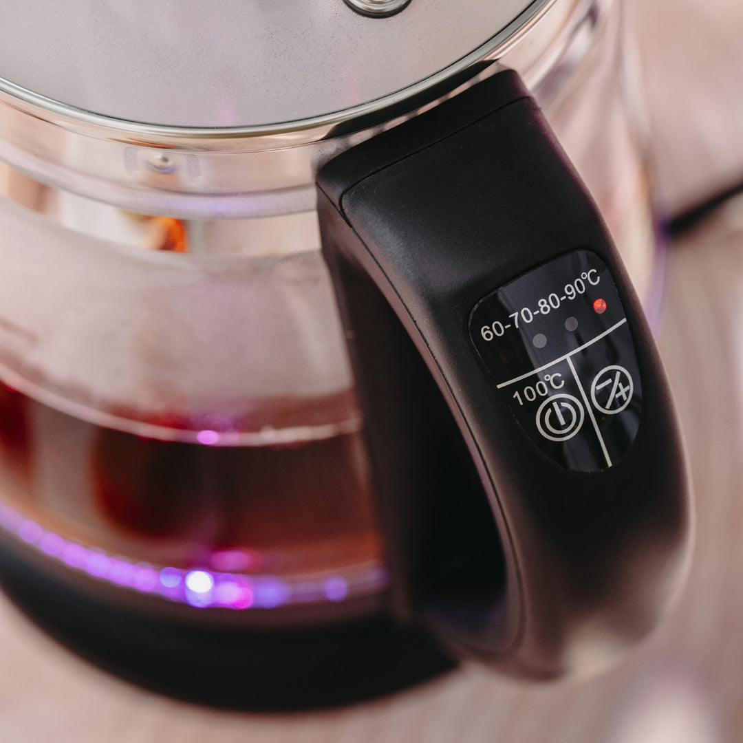 Hervidor de cristal de 1,5 l con infusor y control de temperatura de 2200 W, LED, 60-100 °C, Adler AD 1299, negro