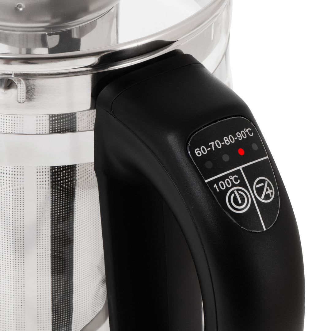 Hervidor de cristal de 1,5 l con infusor y control de temperatura de 2200 W, LED, 60-100 °C, Adler AD 1299, negro