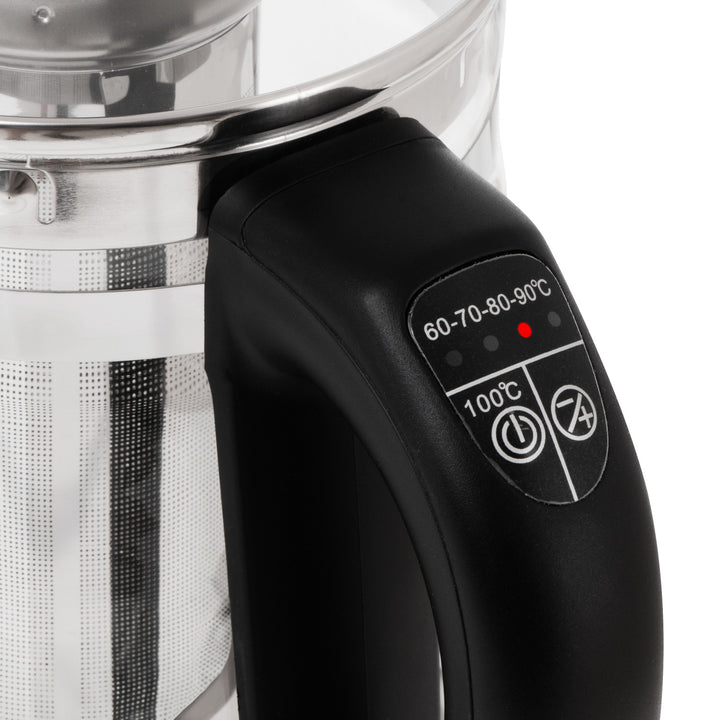 Hervidor de cristal de 1,5 l con infusor y control de temperatura de 2200 W, LED, 60-100 °C, Adler AD 1299, negro