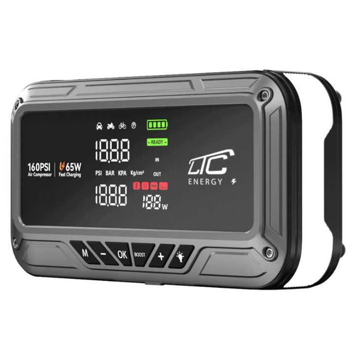 Arranque de emergencia LTC, 12 000 mAh, con compresor, linterna y batería externa, pantalla LCD, potencia de 65 W, cables y funda incluidos, LXJS120