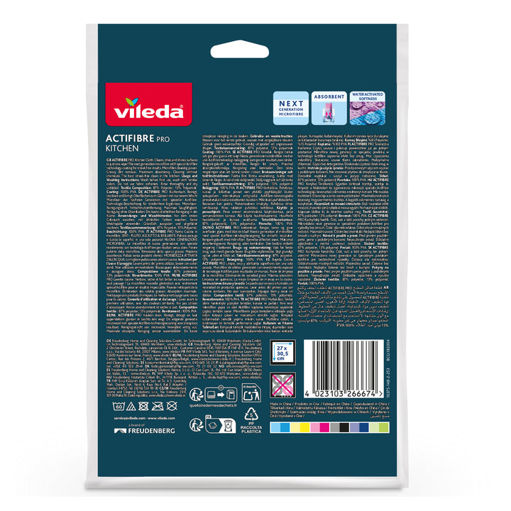 Paño de cocina Vileda Actifibre Pro, 1 unidad, de microfibra, revestimiento de PVA, lavable hasta 60 °C, 183303