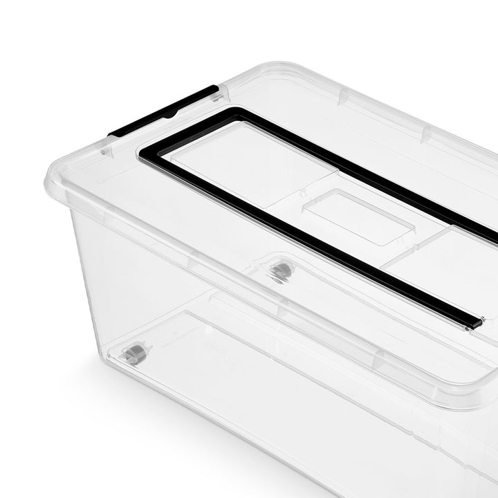 Recipiente Moxom SimpleStore, capacidad de 60 litros, transparente, tapa con cierres a presión, con ruedas, sin BPA, 04-0081