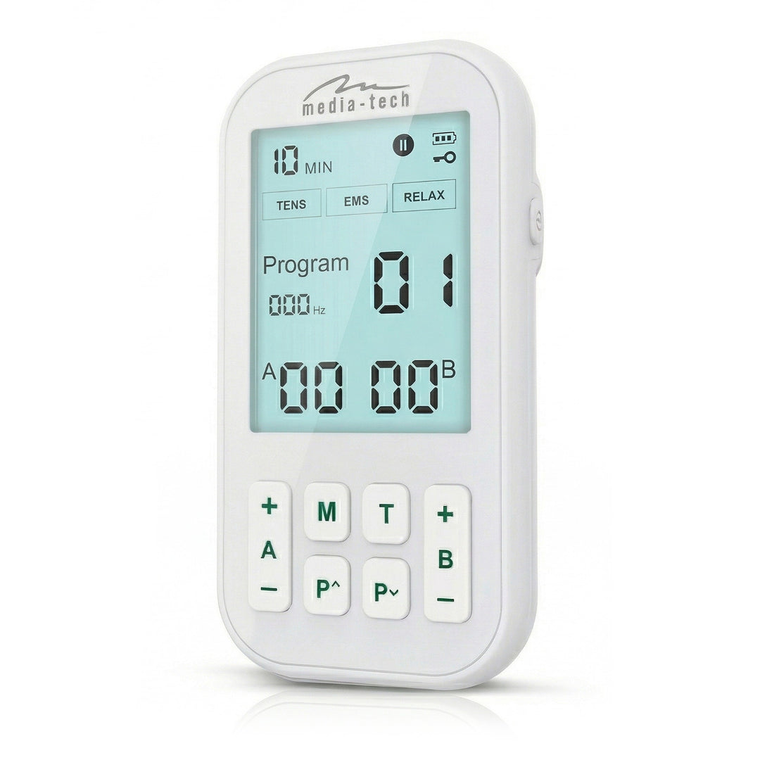 Aparato de masaje y electroestimulador muscular, TENS/EMS, estimulación 3 en 1, Mediatech, MT6543
