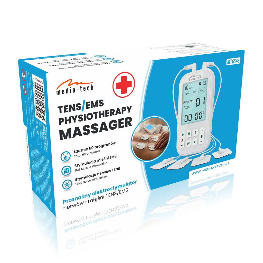 Aparato de masaje y electroestimulador muscular, TENS/EMS, estimulación 3 en 1, Mediatech, MT6543