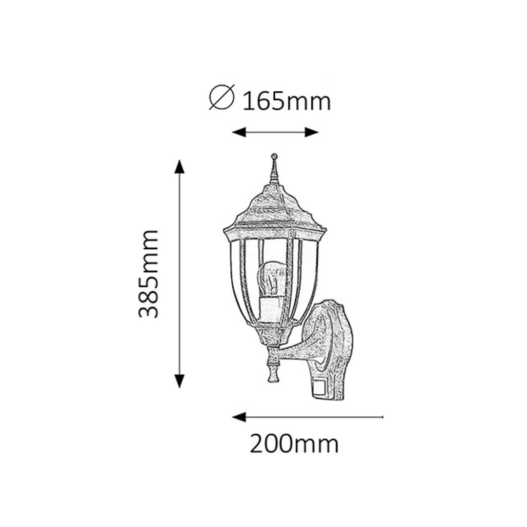Aplique Rabalux, para exterior, con sensor de movimiento, IP43, E27, máx. 60 W, dorado antiguo, Niza, 2 unidades
