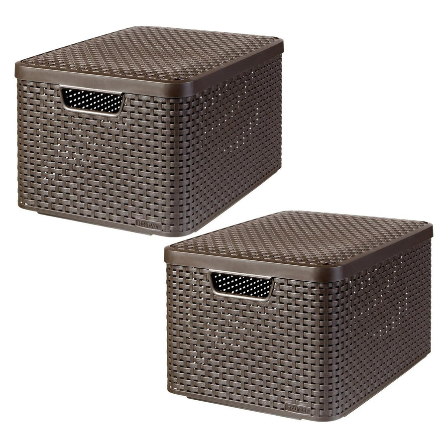 Cesta Curver, universal, con tapa, marrón, Rattan Style L, 2 unidades