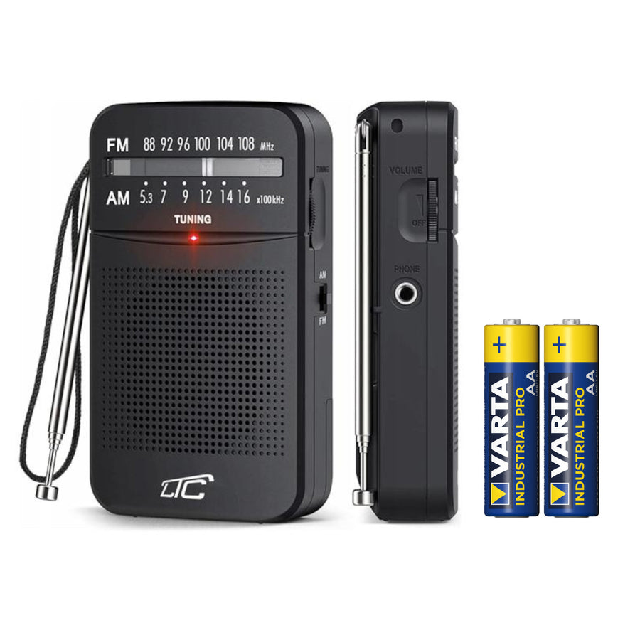 Radio de bolsillo LXLTC2029C LEGA con AM/FM/AUX, alimentación por pilas LTC + 2 pilas alcalinas AA Varta Industrial