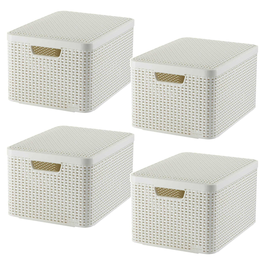 Cesta Curver, universal, con tapa, color crema, Rattan Style L, 4 unidades