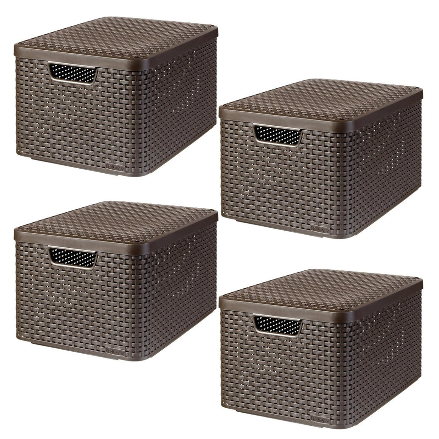 Cesta Curver, universal, con tapa, marrón, Rattan Style L, 4 unidades