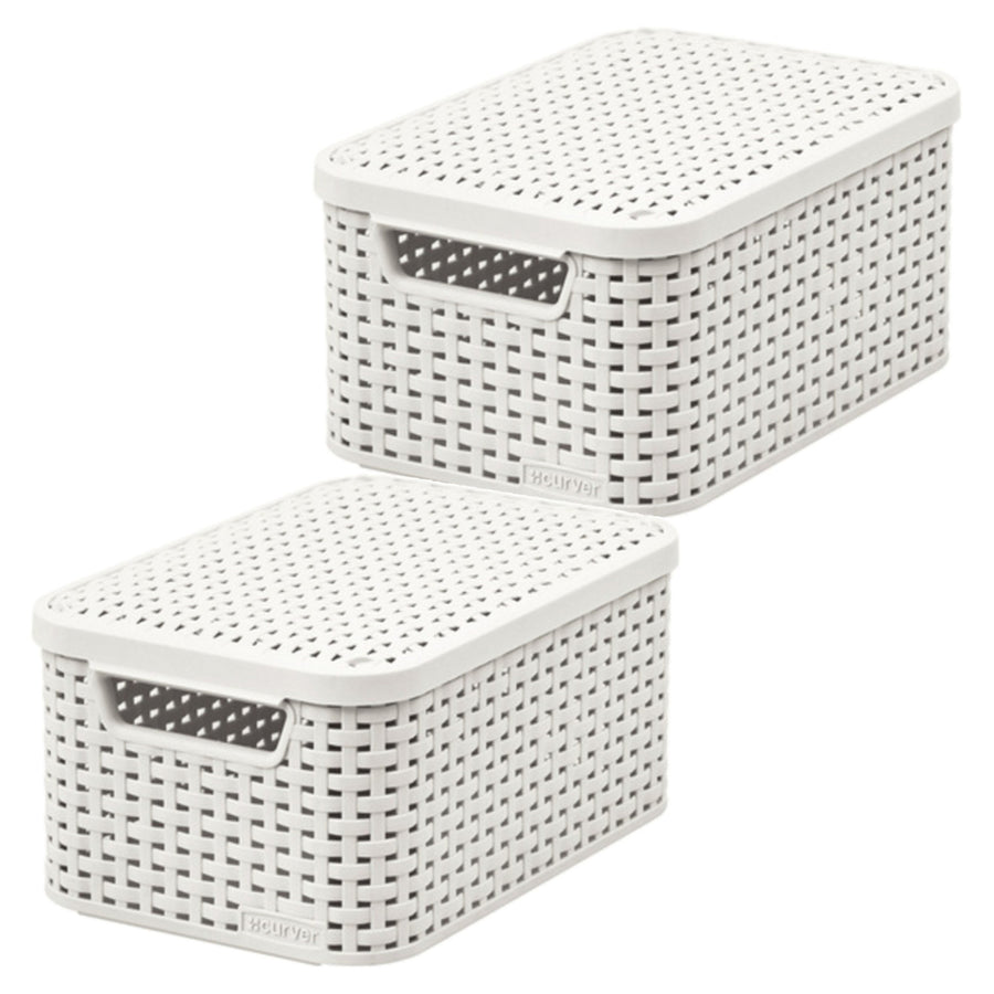 Cesta Curver, universal, con tapa, color crema, Rattan Style M, 2 unidades
