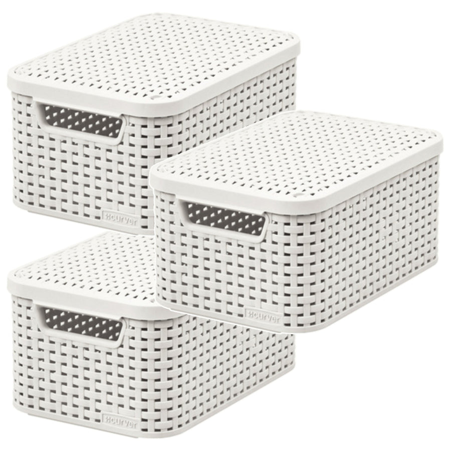 Cesta Curver, universal, con tapa, color crema, Rattan Style M, 3 unidades